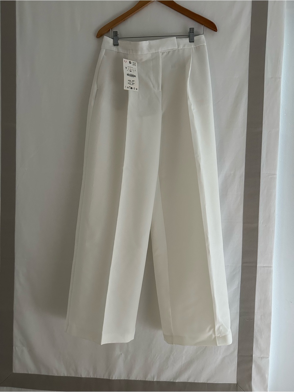 Zara White Wide-Leg Tailored Trousers